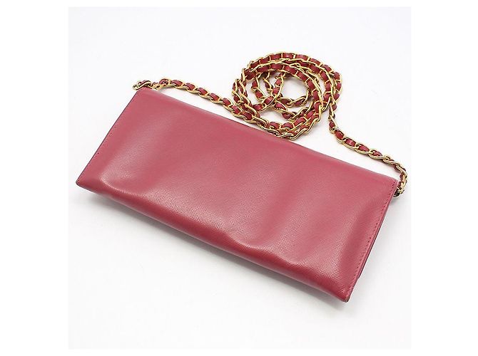 Prada Borsa Crossbody WOC in Saffiano rosa con catena dorata - vista 4