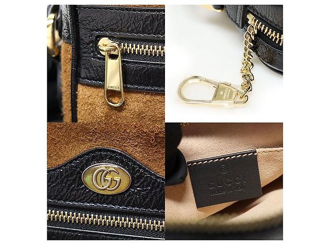 Gucci Mini tracolla WEB Ophidia in scamosciato marrone e pelle vernice nera - vista 7