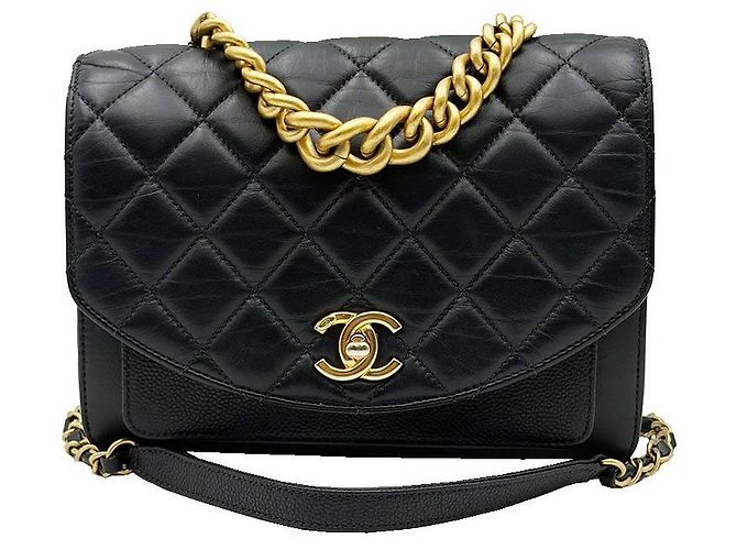 Chanel Borsa a tracolla con logo CC nero e catena dorata media - vista 2