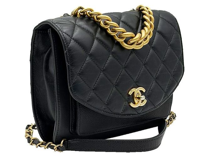 Chanel Borsa a tracolla con logo CC nero e catena dorata media - vista 3