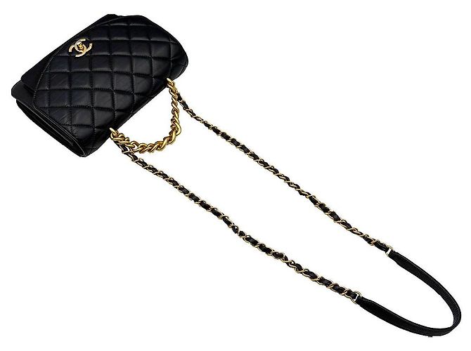 Chanel Borsa a tracolla con logo CC nero e catena dorata media - vista 5