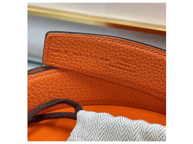 Hermès Cinturón reversible Negro/Oro mate Naranja - vista 5
