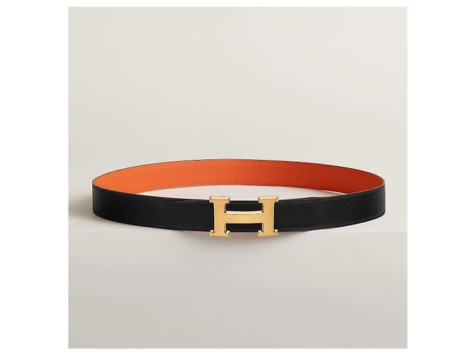 Hermès Cinturón reversible Negro/Oro mate Naranja - vista 9