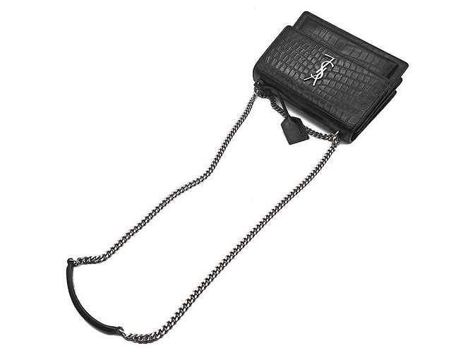 Saint Laurent Crocodile Sunset Bag Medium Schwarz - Ansicht 4
