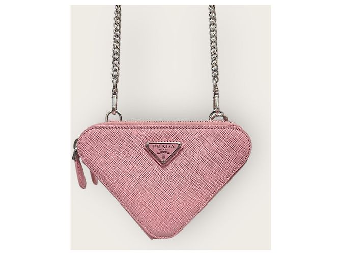 Prada Mini bandolera de cuero Saffiano triangular rosa - vista 3