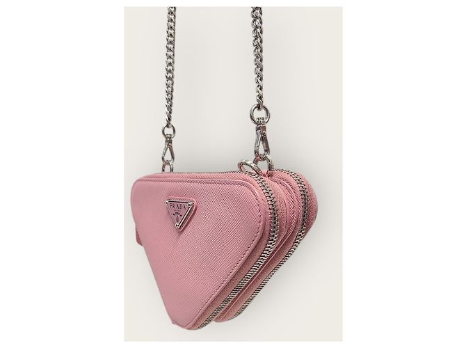 Prada Mini bandolera de cuero Saffiano triangular rosa - vista 4