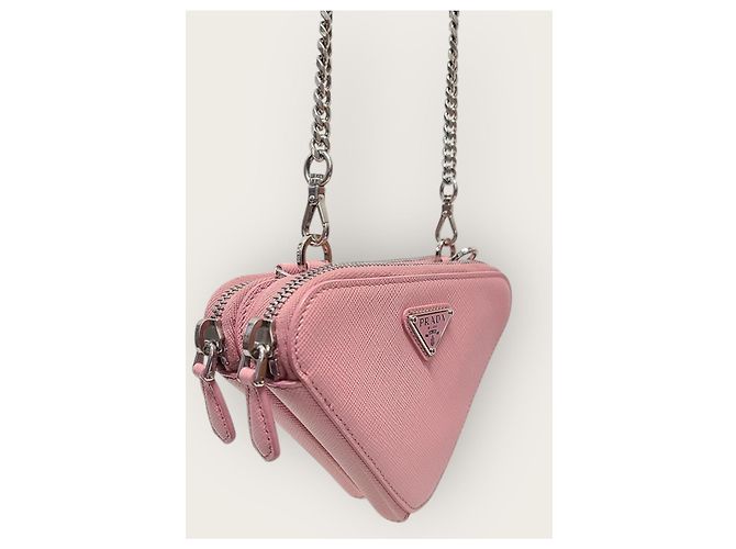 Prada Mini bandolera de cuero Saffiano triangular rosa - vista 5