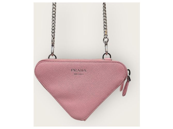 Prada Mini bandolera de cuero Saffiano triangular rosa - vista 7