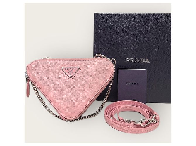 Prada Mini bandolera de cuero Saffiano triangular rosa - vista 8