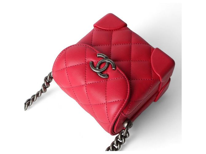 Chanel Mini Jenny Chain Bag aus rotem Lammleder mit Antik-Silber - Ansicht 4
