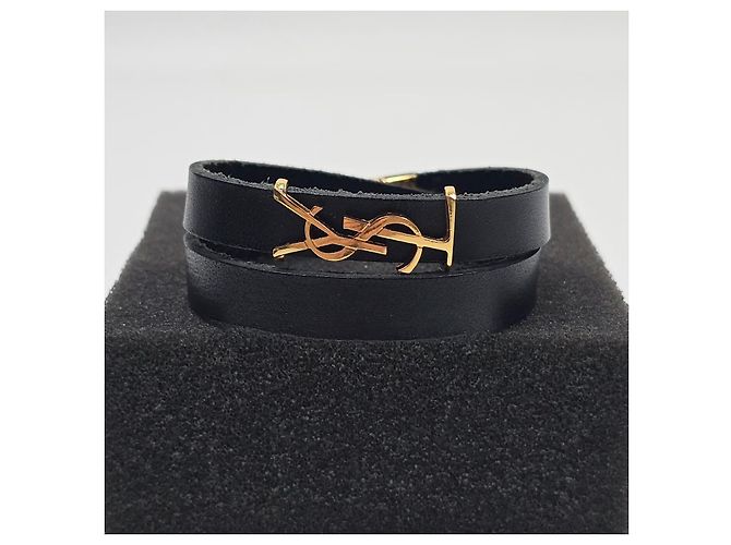 Saint Laurent Pulsera Monogram Double Wrap Negro - vista 3