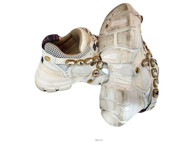 Gucci Sneakers Flash Track Crystal Bianco - vista 4