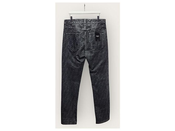 Fendi Pantaloni in denim con trattamento monogramma FF blu - vista 3