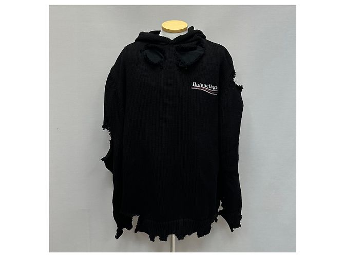 Balenciaga Distressed Strick-Hoodie Political Campaign (Größe Silber - Ansicht 2