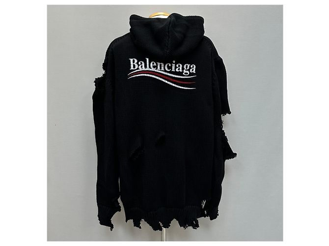 Balenciaga Distressed Strick-Hoodie Political Campaign (Größe Silber - Ansicht 3