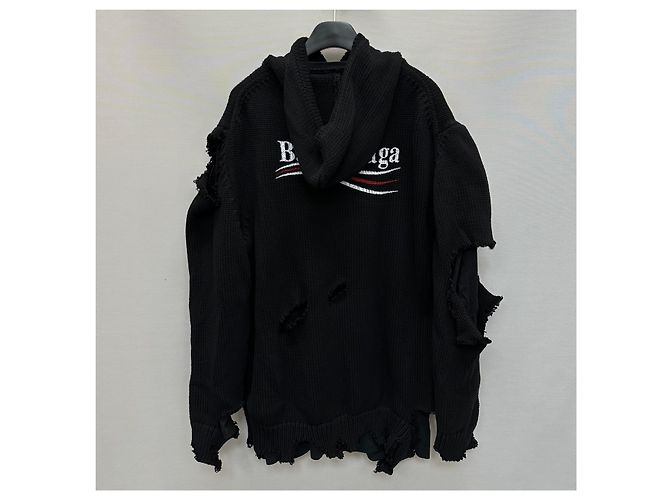 Balenciaga Distressed Strick-Hoodie Political Campaign (Größe Silber - Ansicht 4