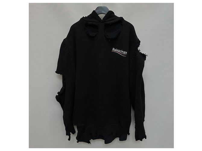 Balenciaga Distressed Strick-Hoodie Political Campaign (Größe Silber - Ansicht 5