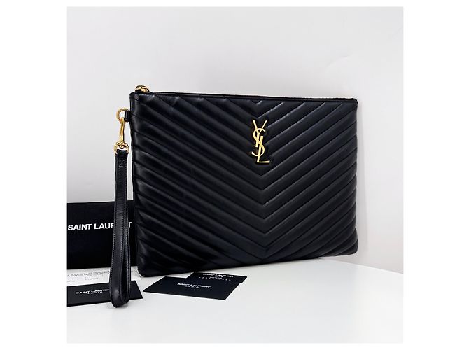 Saint Laurent Clutch Média Matelassê Preta Preto - vista 2