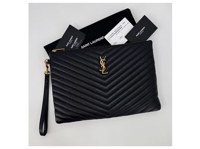 Saint Laurent Clutch Média Matelassê Preta Preto - vista 4