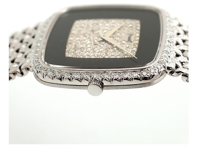 Piaget Tradition Hawk Eye White Gold Medium Men's Watch Onyx Pave Setting Vintage Manual Black - view 12