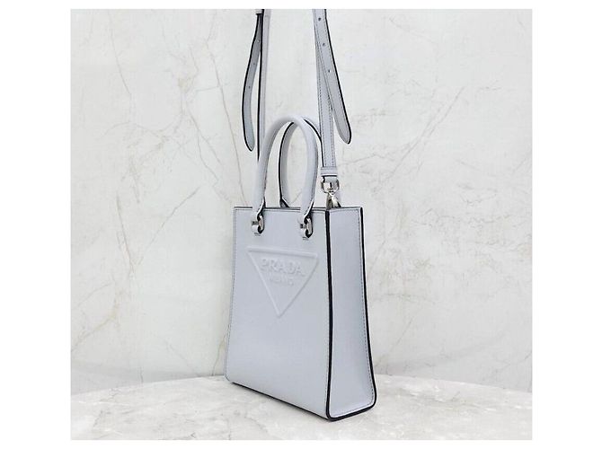 Prada Borsa tote a spalla in pelle con logo a triangolo Argento - vista 2