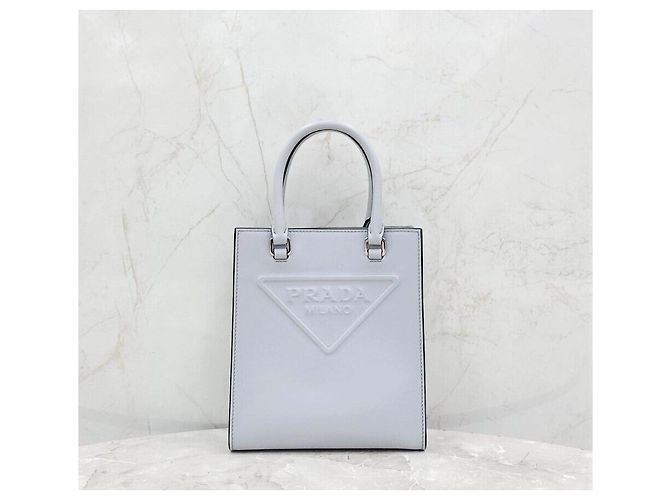 Prada Borsa tote a spalla in pelle con logo a triangolo Argento - vista 4