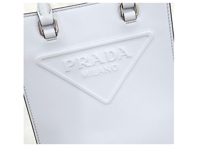 Prada Borsa tote a spalla in pelle con logo a triangolo Argento - vista 5