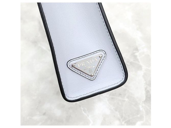 Prada Borsa tote a spalla in pelle con logo a triangolo Argento - vista 7