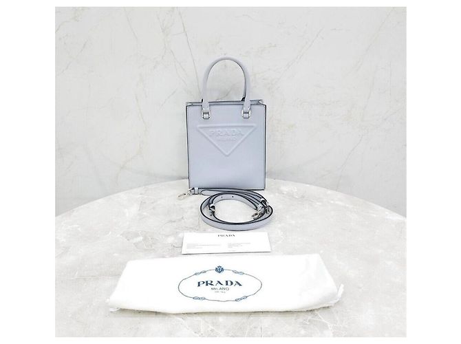 Prada Borsa tote a spalla in pelle con logo a triangolo Argento - vista 9