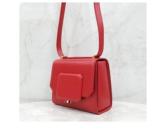 Thom Browne Nuova Borsa Crossbody in Pelle Rossa Piccola a Due Vie Rosso - vista 2