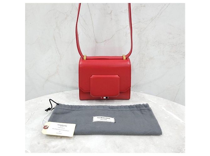Thom Browne Nuova Borsa Crossbody in Pelle Rossa Piccola a Due Vie Rosso - vista 9
