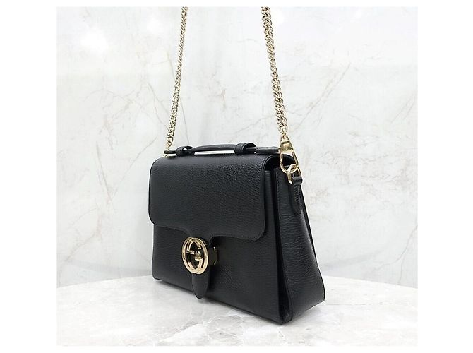 Gucci Interlocking Top Handle Leder Schultertasche mit Kette Schwarz - Ansicht 2