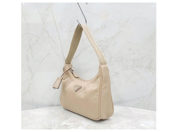 Prada Mini borsa in nylon Réedition Lina Desert Beige - vista 2