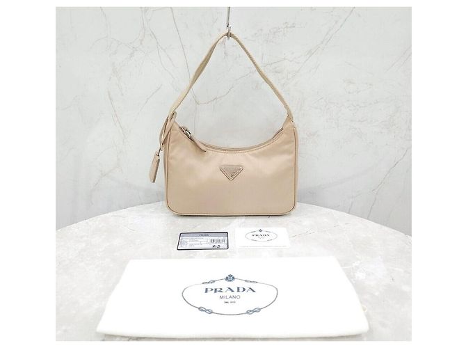 Prada Mini borsa in nylon Réedition Lina Desert Beige - vista 7