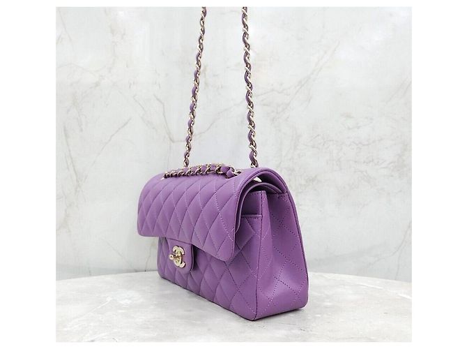 Chanel Nuova Borsa a Spalla Classic Piccola Viola Oro Champagne Porpora - vista 2