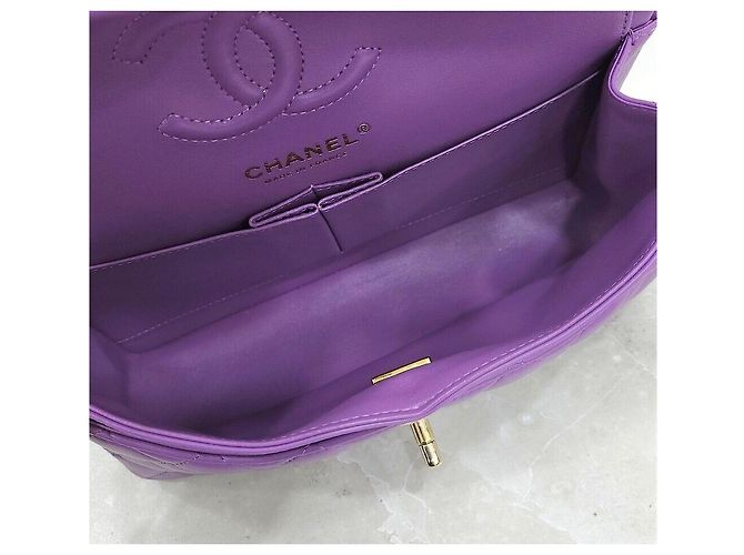 Chanel Nuova Borsa a Spalla Classic Piccola Viola Oro Champagne Porpora - vista 6