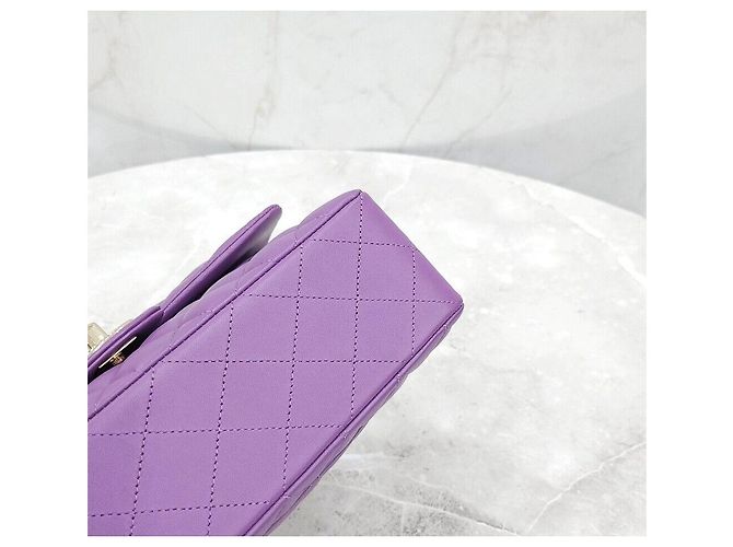 Chanel Nuova Borsa a Spalla Classic Piccola Viola Oro Champagne Porpora - vista 7