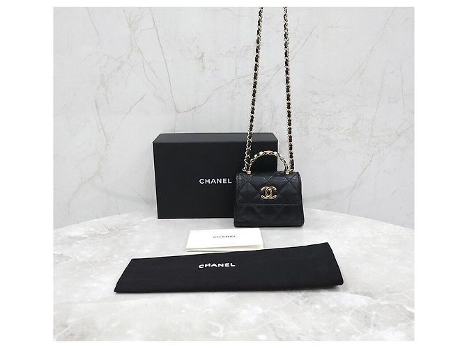Chanel Saisonale Mini-Crossbody-Bag mit Perlen-Top-Handle und Kette Silber - Ansicht 9