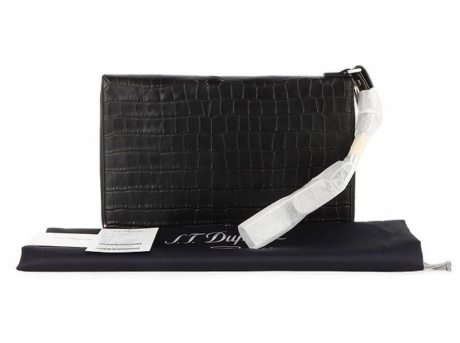 St Dupont Clutch Estée Lauder Line con tracolla croco Nero - vista 8