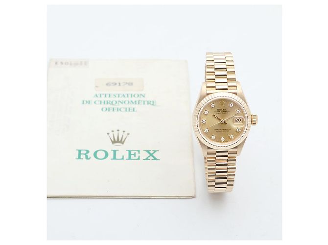 Rolex Relógio Datejust de Ouro para Mulher Original com Diamantes Ten Point e Certificado de Nascimento Laranja - vista 25