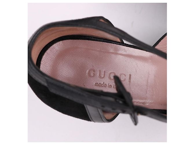 Gucci Sandali aperti con tacco in scamosciato nero - vista 8