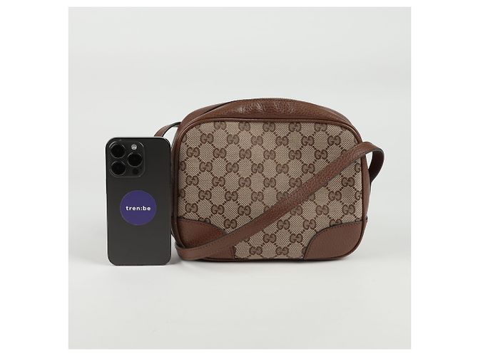 Gucci Borsa a tracolla e a spalla Disco in tela jacquard GG con bordi in pelle marrone - vista 7
