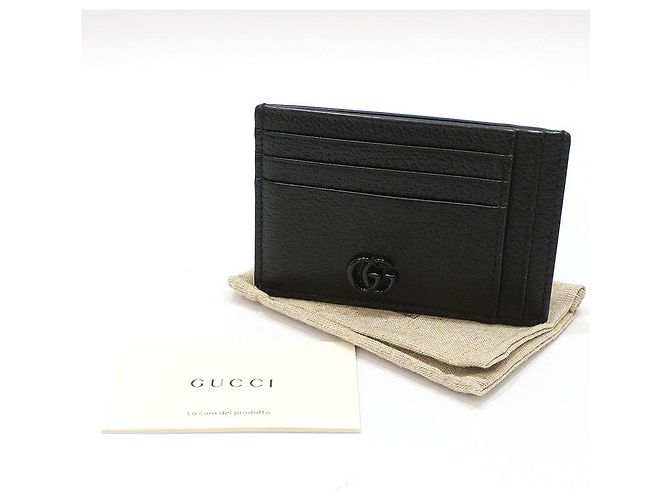 Gucci Black Leather GG Marmont Card Case Wallet - view 2