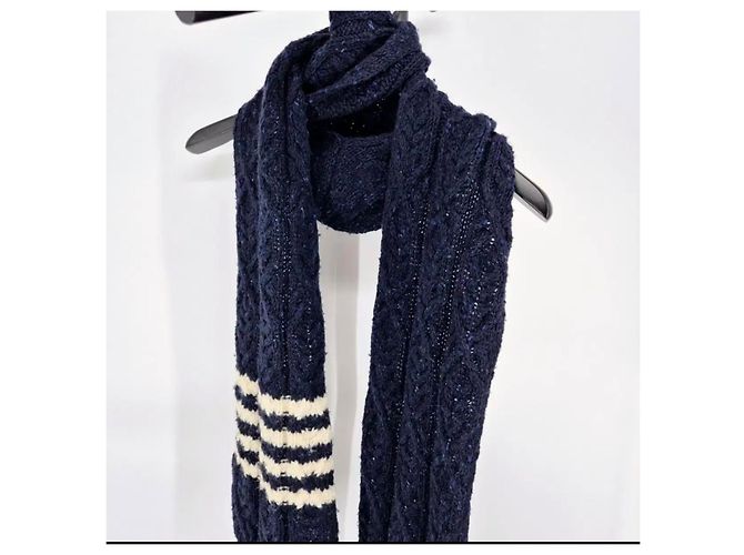 Thom Browne Cachecol com capuz e faixa diagonal Navy - vista 3