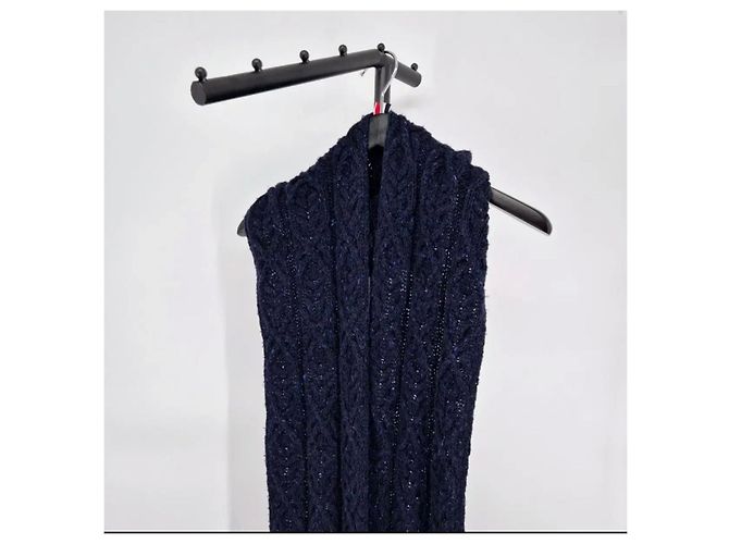 Thom Browne Cachecol com capuz e faixa diagonal Navy - vista 5