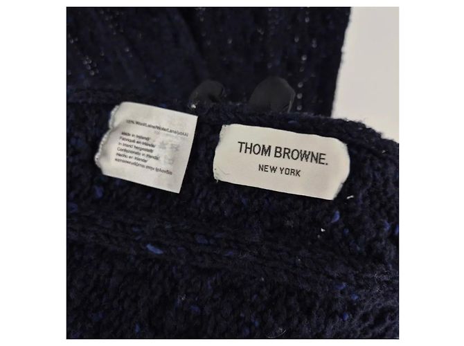 Thom Browne Cachecol com capuz e faixa diagonal Navy - vista 8