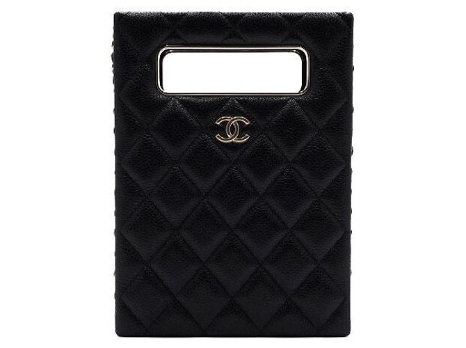 Chanel Bolsa Tote Black Caviar Gold Chain Evening Box Crossbody Preto - vista 2