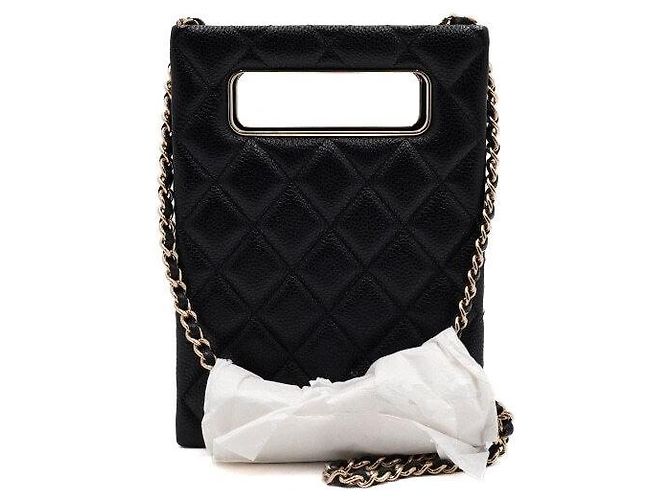 Chanel Bolsa Tote Black Caviar Gold Chain Evening Box Crossbody Preto - vista 5