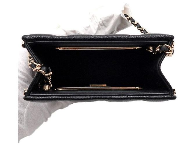 Chanel Bolsa Tote Black Caviar Gold Chain Evening Box Crossbody Preto - vista 6