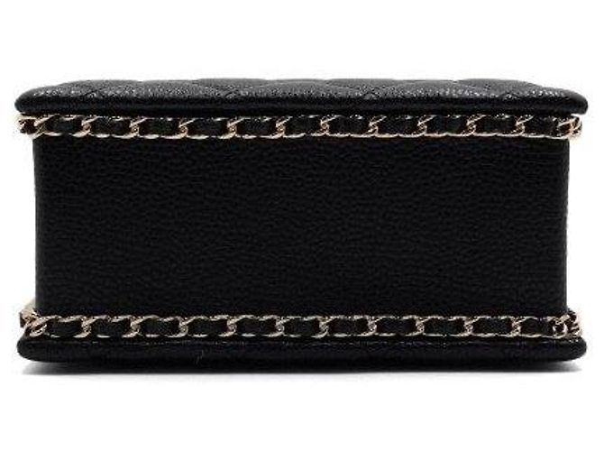 Chanel Bolsa Tote Black Caviar Gold Chain Evening Box Crossbody Preto - vista 7